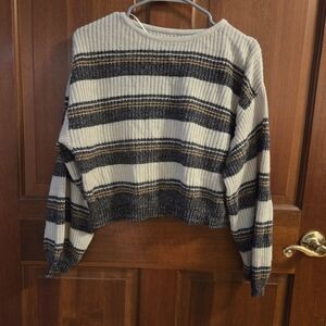 Billabong Striped Cream, Black & Brown Knit Crew Sweater
